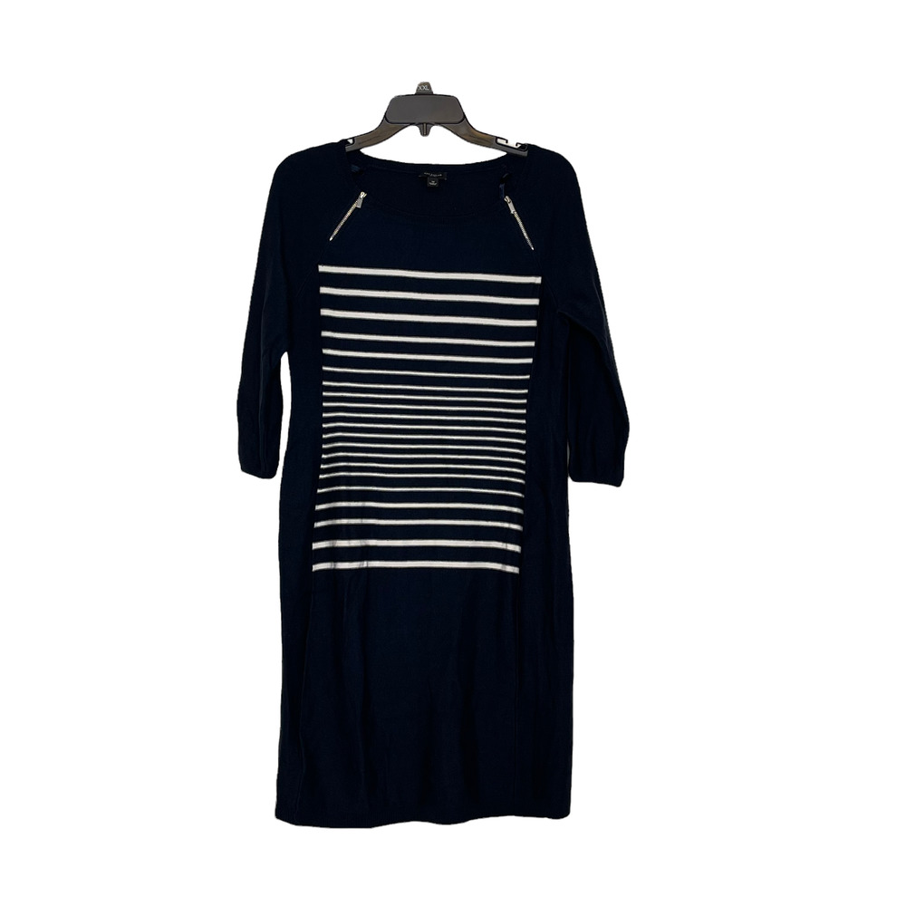 Ann Taylor Womens Sweater Dress Size Medium Navy Blue 3/4 Sleeve Wool Blend